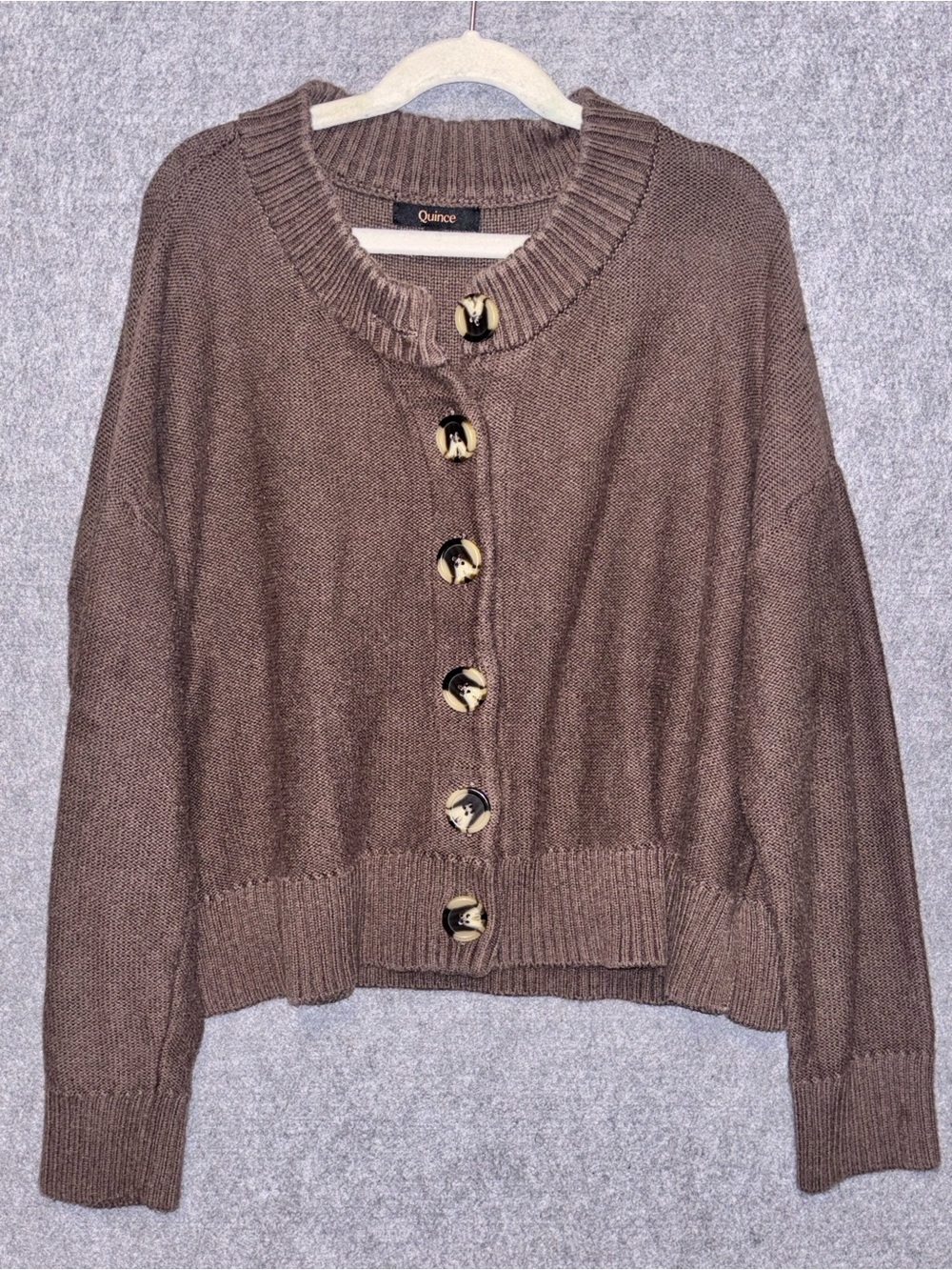 Quince Women's Taupe Button-Up Knit Cardigan